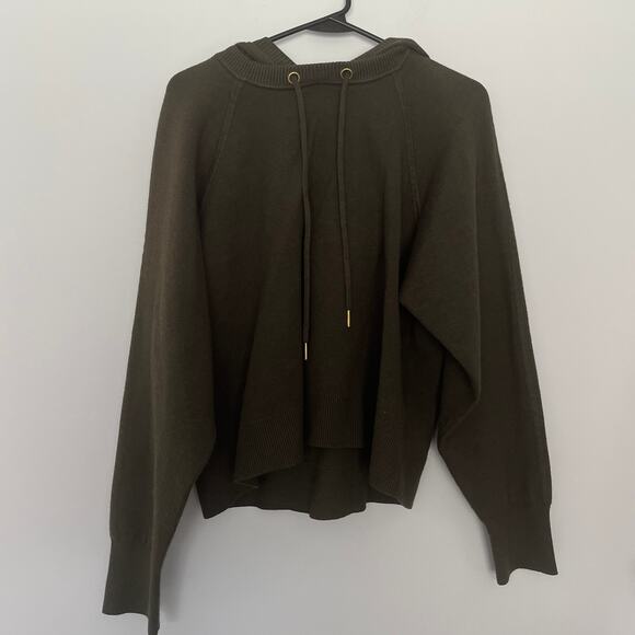 Sandro Paris Olive Green Soft Designer Hoodie Pullover Sweatshirt Size L - Picture 3 of 13